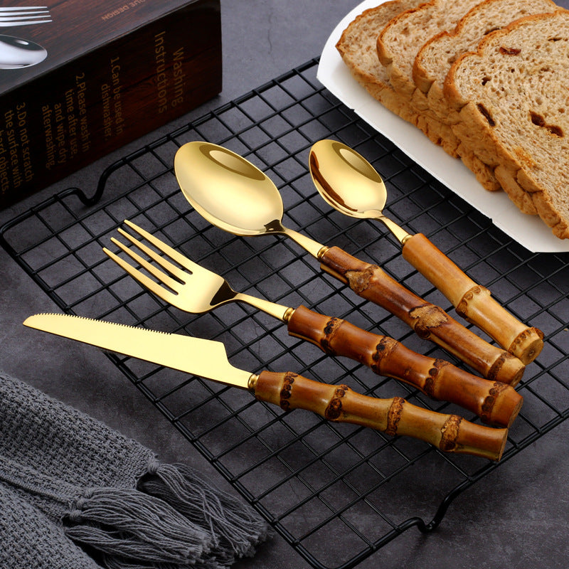 304 Stainless Steel Cutlery Set with Bamboo Handle (20/24 pcs)