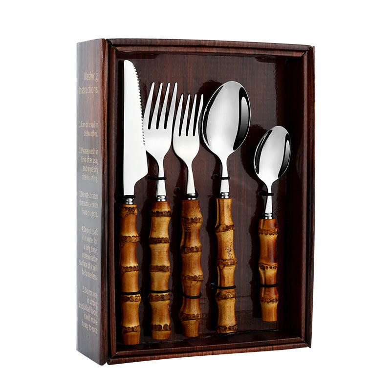 304 Stainless Steel Cutlery Set with Bamboo Handle (20/24 pcs)