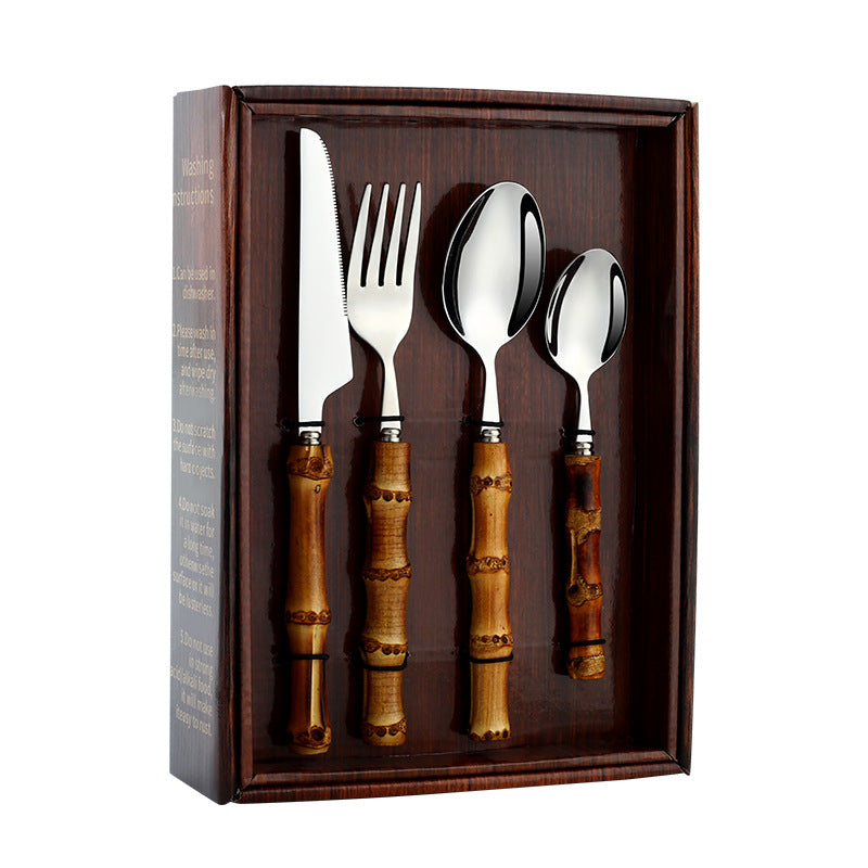 304 Stainless Steel Cutlery Set with Bamboo Handle (20/24 pcs)