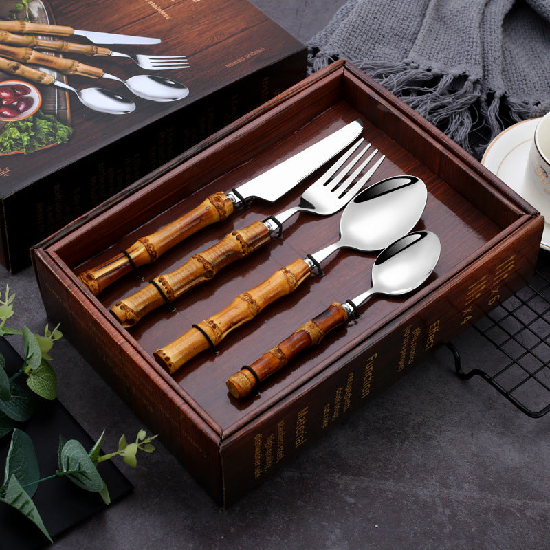 304 Stainless Steel Cutlery Set with Bamboo Handle (20/24 pcs)