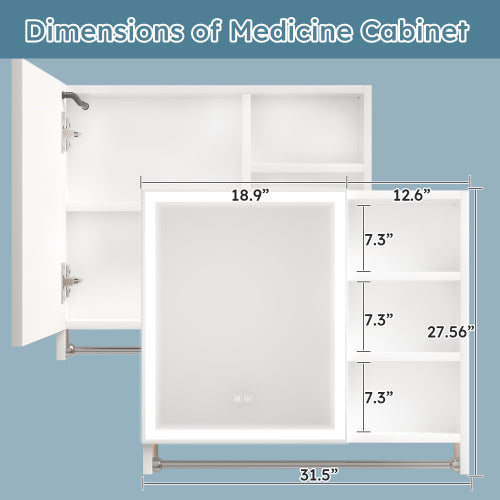 Modern 32x28 " LED Bathroom Medicine Cabinet with mirror