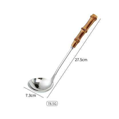 Stainless Steel Kitchen Utensil Set with Bamboo Handles