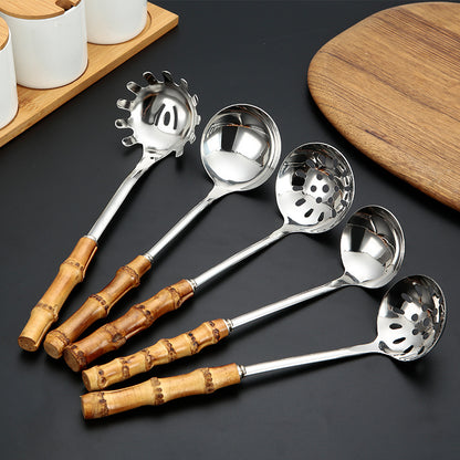 Stainless Steel Kitchen Utensil Set with Bamboo Handles