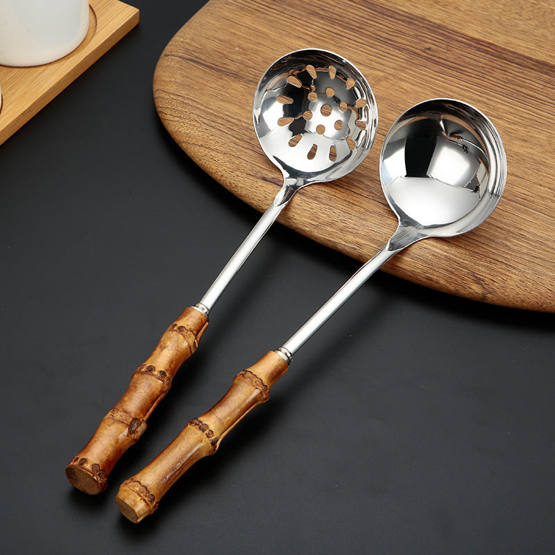Stainless Steel Kitchen Utensil Set with Bamboo Handles