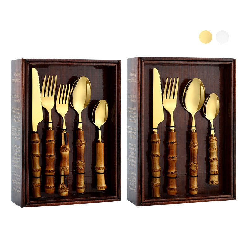 304 Stainless Steel Cutlery Set with Bamboo Handle (20/24 pcs)