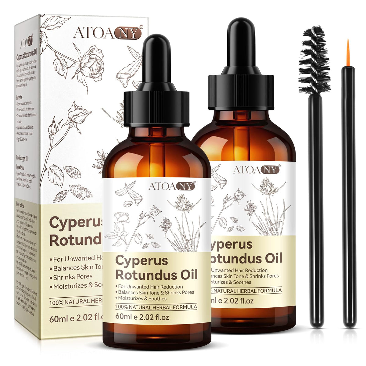 Cyperus Rotundus Oil Cyperus Rotundus Oil for Hair Removal Natural for Reducing Body Hair Growth Smooth Skin & Hair Removal Moisturizing & Soothing Suitable for All Skin Types (2Pcs*60ML)