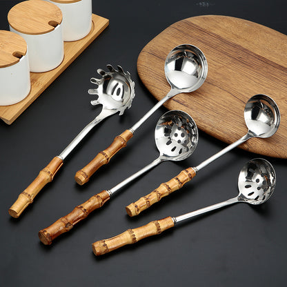 Stainless Steel Kitchen Utensil Set with Bamboo Handles