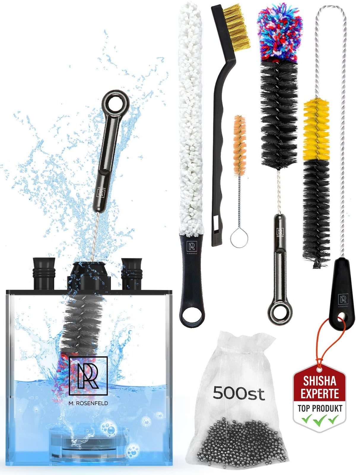 Hookah Cleaning Kit with 5 Brushes &amp; 500 Stainless Steel Cleaning Beads - Premium Hookah Accessories for a Shisha Cleaning - Hookah Bowl &amp; Hookah Vase Cleaning Set &amp; Hookah Cleaning Set