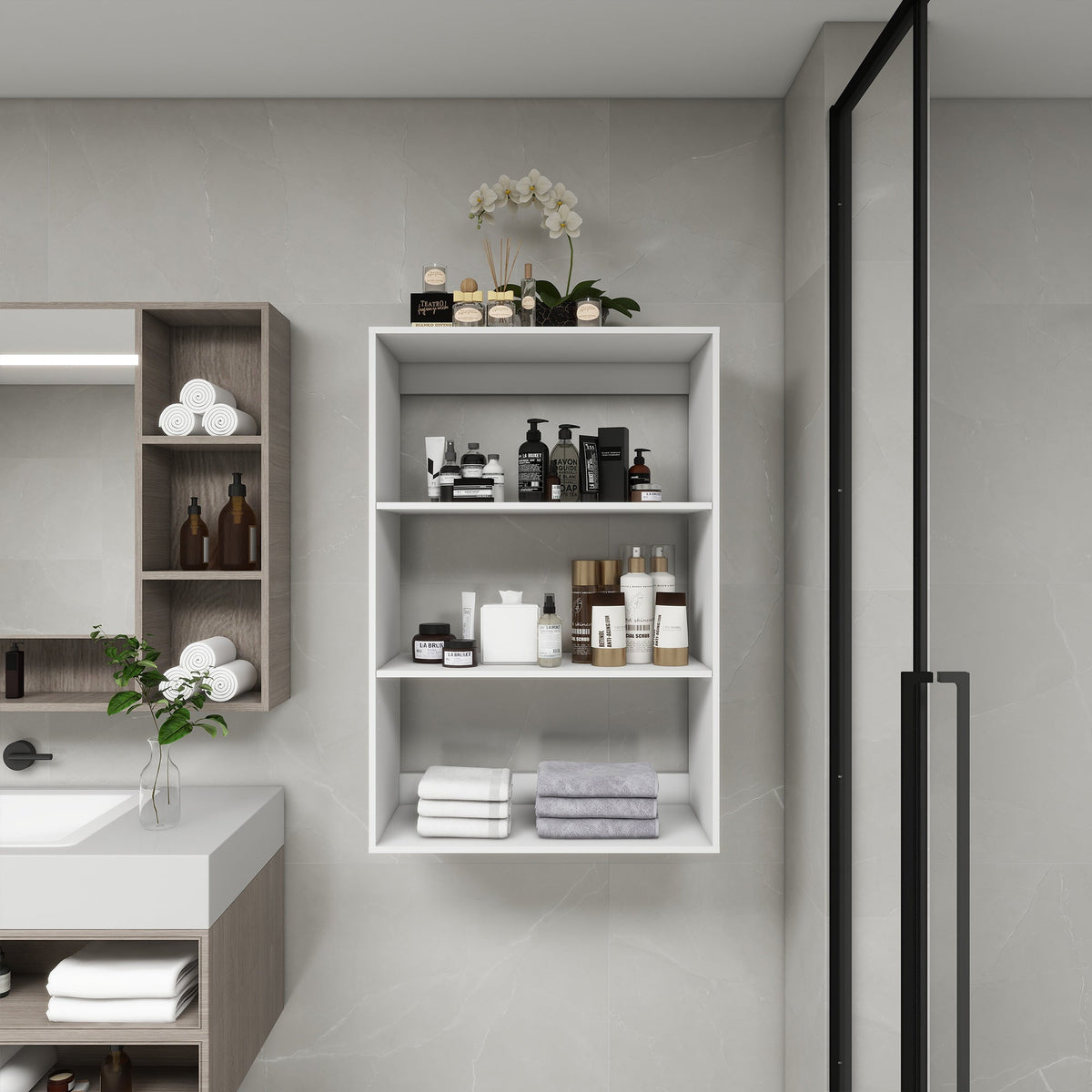 B4 Modular Bathroom Closet Shelving System – Wood Wall‑Mounted
