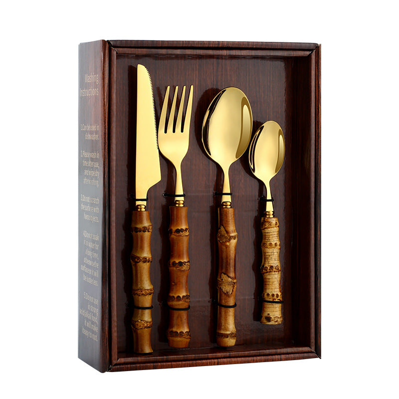 304 Stainless Steel Cutlery Set with Bamboo Handle (20/24 pcs)